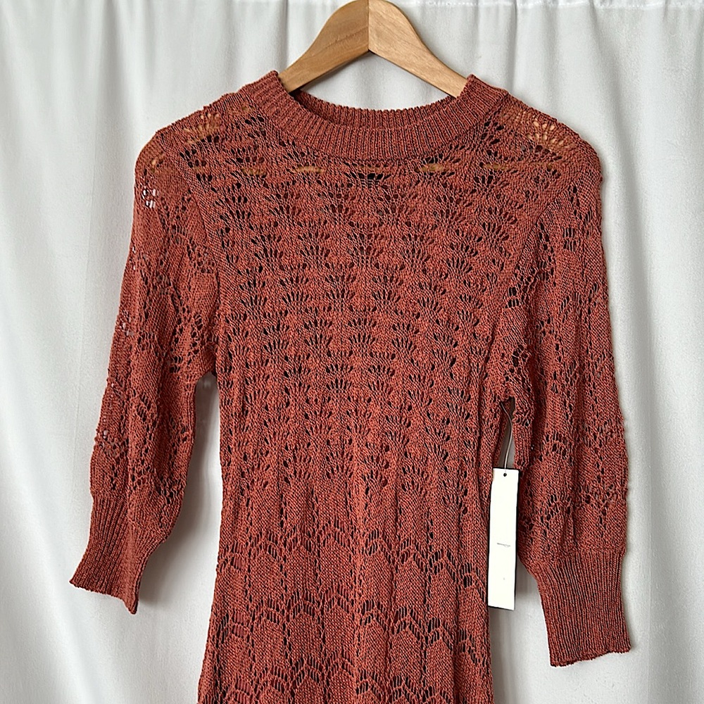 Aqua NWT Beautiful Rose Clay 3/4 Sleeve Crochet Midi Dress **Size S** 🌹🌹 - Picture 5 of 8